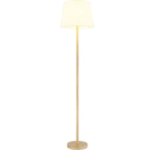 Stojací lampa s lampovým stínidlem a dřevěnou základnou