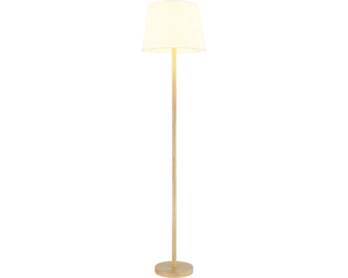 Stojací lampa s lampovým stínidlem a dřevěnou základnou