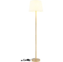 Stojací lampa s lampovým stínidlem a dřevěnou nohou