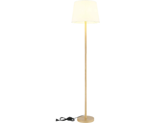 Stojací lampa s lampovým stínidlem a dřevěnou nohou