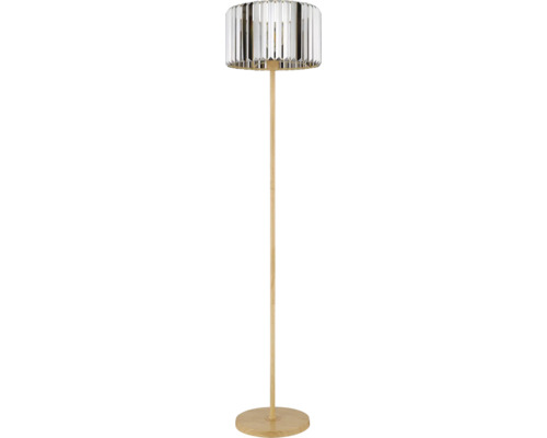 Stojací lampa s křišťálovým skleněným stínidlem a dřevěnou základnou