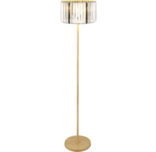 Stojací lampa s dřevěnou základnou a stínidlem z křišťálového skla