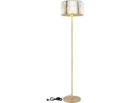Stojací lampa se skleněným stínidlem a dřevěnou základnou