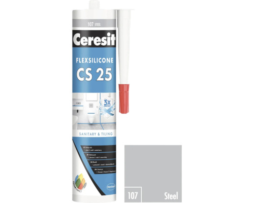 Ceresit Flexsilicone CS 25 sanitární a těsnicí silikon, odstín ocel 107