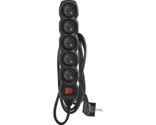 Prodlužovací kabel s pěti zásuvkami a vypínačem