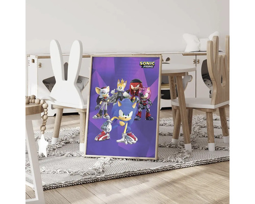Plakát s motivem Sonic Prime v dětském pokoji