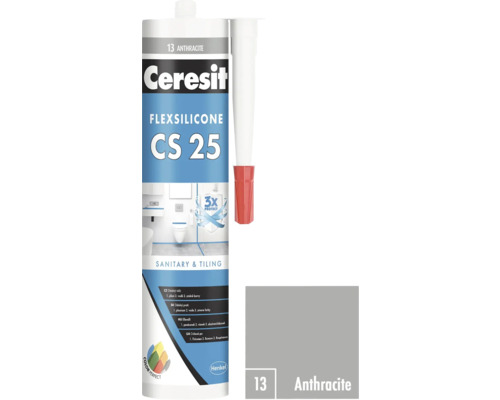 Sanitární Silikon Ceresit 25 280 ml odstín antracit Ceresit Flexsilicone CS 25 sanitární a obkladový silikon, odstín antracit