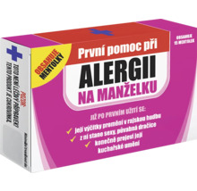 Balení žertovného produktu proti alergii na manželky s mentolem