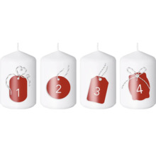 Čtyři bílé adventní svíčky s čísly 1 až 4