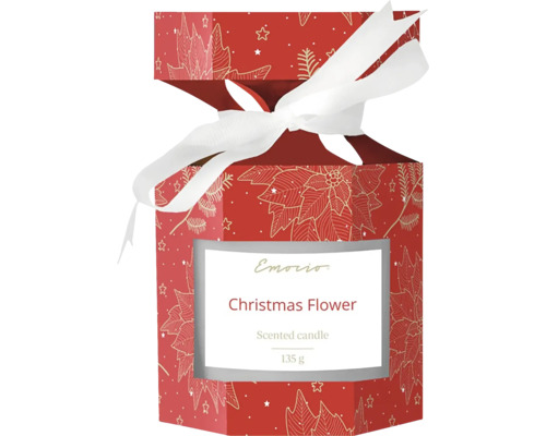 Vánoční svíčka ve skle Emocio Christmas Flower 135 g dárkově balená Ø 7 x 7 cm Vonná svíčka Vánoční květina v červeném dárkovém balení
