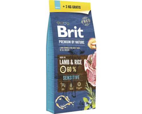 Brit Premium by Nature suché krmivo s jehněčím a rýží pro citlivé dospělé psy