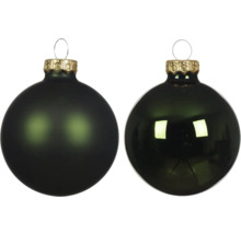 Dvě zelené vánoční koule se zlatým závěsem