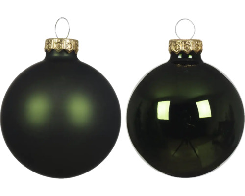 Dvě zelené vánoční koule se zlatým závěsem