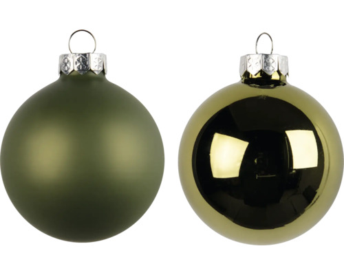Vánoční ozdoby skleněné Ø 6 cm zelené 30 ks Dvě vánoční koule se závěsem