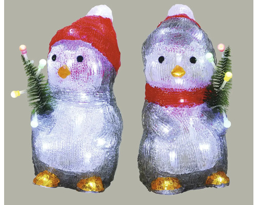 Dvě figurky tučňáků s LED osvětlením a vánočním stromkem