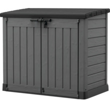 Šedý úložný box na nářadí s uzamykatelnými dveřmi pro venkovní použití