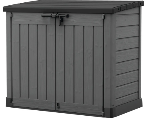 Šedý úložný box na nářadí s uzamykatelnými dveřmi pro venkovní použití