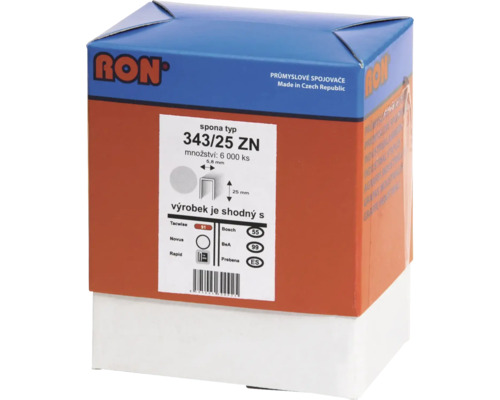 RON spony typ 343/25 ZN, balení 6000 kusů