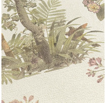 Tapeta se vzorem stromů, květin a ptáků