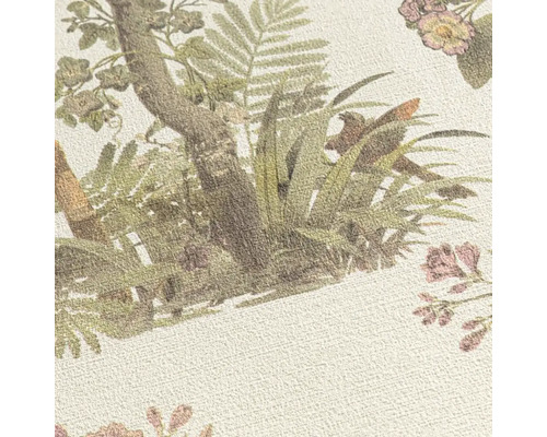 Tapeta se vzorem stromů, květin a ptáků