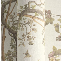 Tapeta se vzorem stromů, květin a ptáků