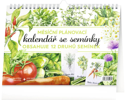 Měsíční kalendář se semínky 2026 Měsíční plánovací kalendář se semínky, obsahuje 12 druhů semínek