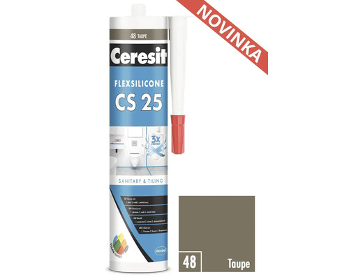Sanitární silikon Ceresit CS 25 Taupe 280 ml Ceresit Flexsilicone CS 25 sanitární a spárovací silikon, barva Taupe