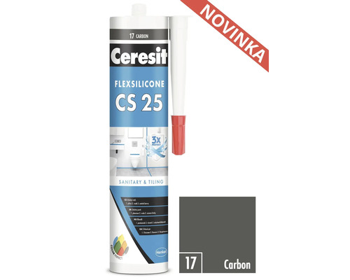 Sanitární silikon Ceresit CS 25 Carbon 280 ml Ceresit Flexsilicone CS 25 sanitární a obkladový silikon, barva Carbon