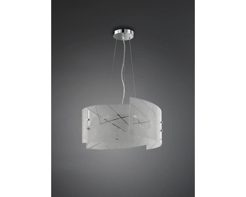 Závěsné svítidlo se skleněným stínidlem a chromovaným zavěšením
