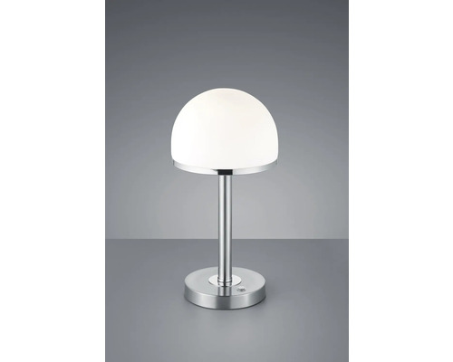 Stolní lampa s půlkulatým, opálovým skleněným krytem a kovovou základnou