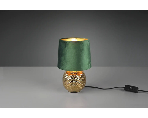 Stolní lampa s textilním stínidlem a zlatou keramickou základnou