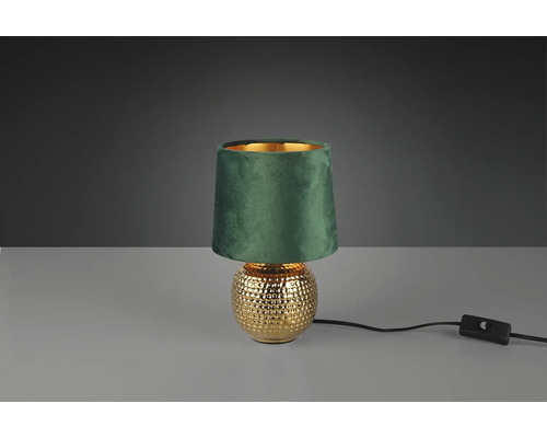 Stolní lampa se zeleným stínidlem a zlatým podstavcem