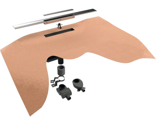 Sprchový prvek s odtokovým žlabem a příslušenstvím