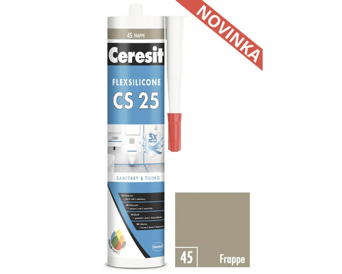 Sanitární silikon Ceresit CS 25 Frappe 280 ml Ceresit Flexsilicone CS 25 sanitární a spárovací silikon, barva Frappe