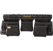 Kožený opasek na nářadí Stanley s několika kapsami a držáky