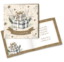 Vánoční přání s motivem hromady dárků