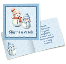 Vánoční přání s motivem sněhuláka a vánočními přáními