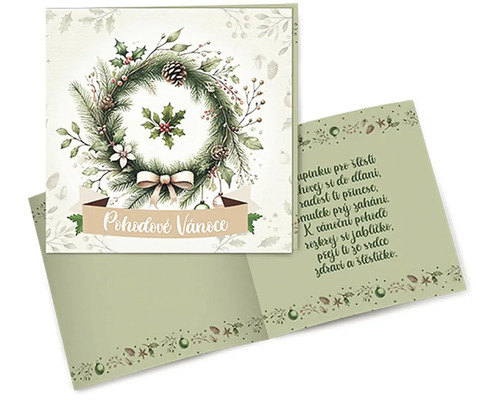 Vánoční přání s motivem věnce a textem