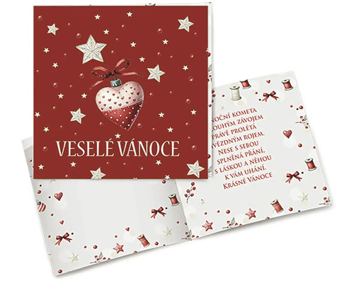 Vánoční přání s motivem srdce a českým textem