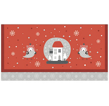 Vánoční ubrus s motivem sněhové koule, domu a sovy