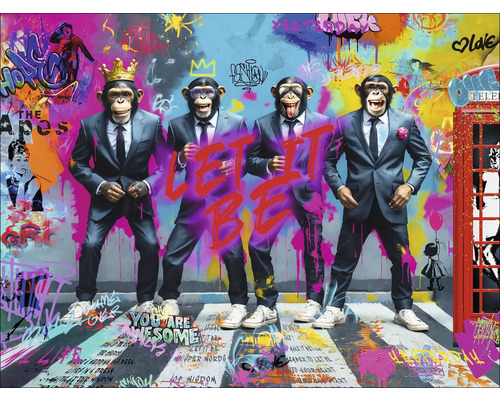 Obraz na plátně Graffiti Gang 84x116cm Abstraktní malba s opicemi v oblecích a graffiti v pozadí