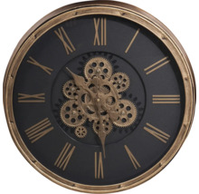 Dekorativní nástěnné hodiny s viditelným hodinovým strojkem a římskými číslicemi