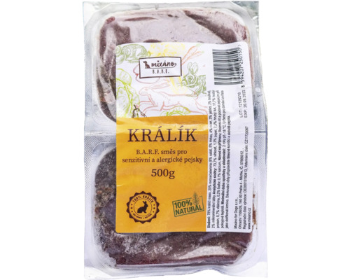 Balení mraženého krmiva pro psy s králičím masem