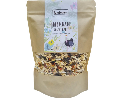 Krmivo pro psy Mixáno sušený BARF pštros 400g Balení sušeného BARF krmiva pro psy s pštrosím masem
