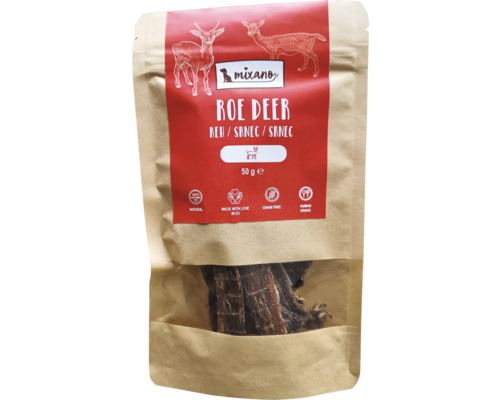 Pamlsek pro psy Mixáno sušené maso SRNEC 50g Mixano srnčí pamlsek pro psy, balení 50 gramů