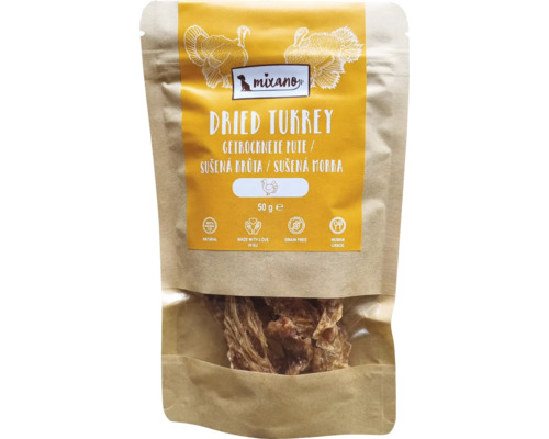Pamlsek pro psy Mixáno sušené maso Krůta 50g Mixano sušené krůtí pamlsky pro psy v balení, 50 g
