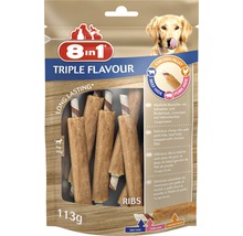 8in1 Triple Flavour Ribs, psí pochoutka s vepřovou, hovězí kůží a kuřecím filetem, 113 gramů