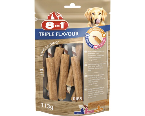 Pamlsek pro psy 8in1 Triple Flavour žebírko žvýkací 6 ks