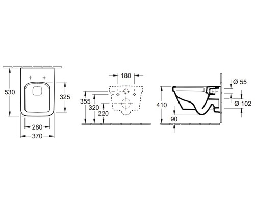 Technický nákres závěsného WC s rozměry
