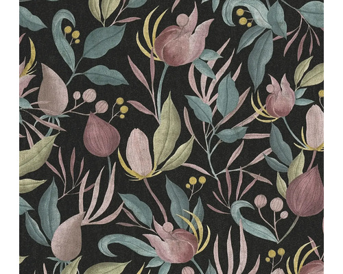 Vzor tapety s květinami a listy na tmavém pozadí